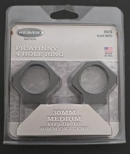 Weaver Tactical 30mm Medium 4-Hole Picatinny Scope Rings Matte 99516 Brand New