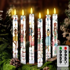 6 Pcs Christmas Flameless Candle Set Nutcracker Taper Candles with Remote Tim...