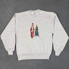 Vintage Jerzees Santa Christmas Tree Sweatshirt Gray Small Made in USA Print