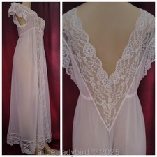 Vintage MISS ELAINE Chiffon Peignoir GOWN Long SHEER Jacket Robe Lace Duster M/L