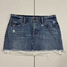 Y2K Abercrombie  Fitch Blue Denim Mini Skirt With White Scalloped Fabric Trim 2