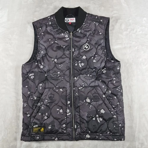 AAPE By A Bathing Ape Vest Men's Large Black Gray Streetwear Puffer Quilted Camo video thumbnail