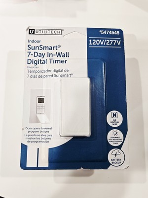  Utilitech SunSmart 7-Day In-wall Digital Timer #5474545, White, NEW