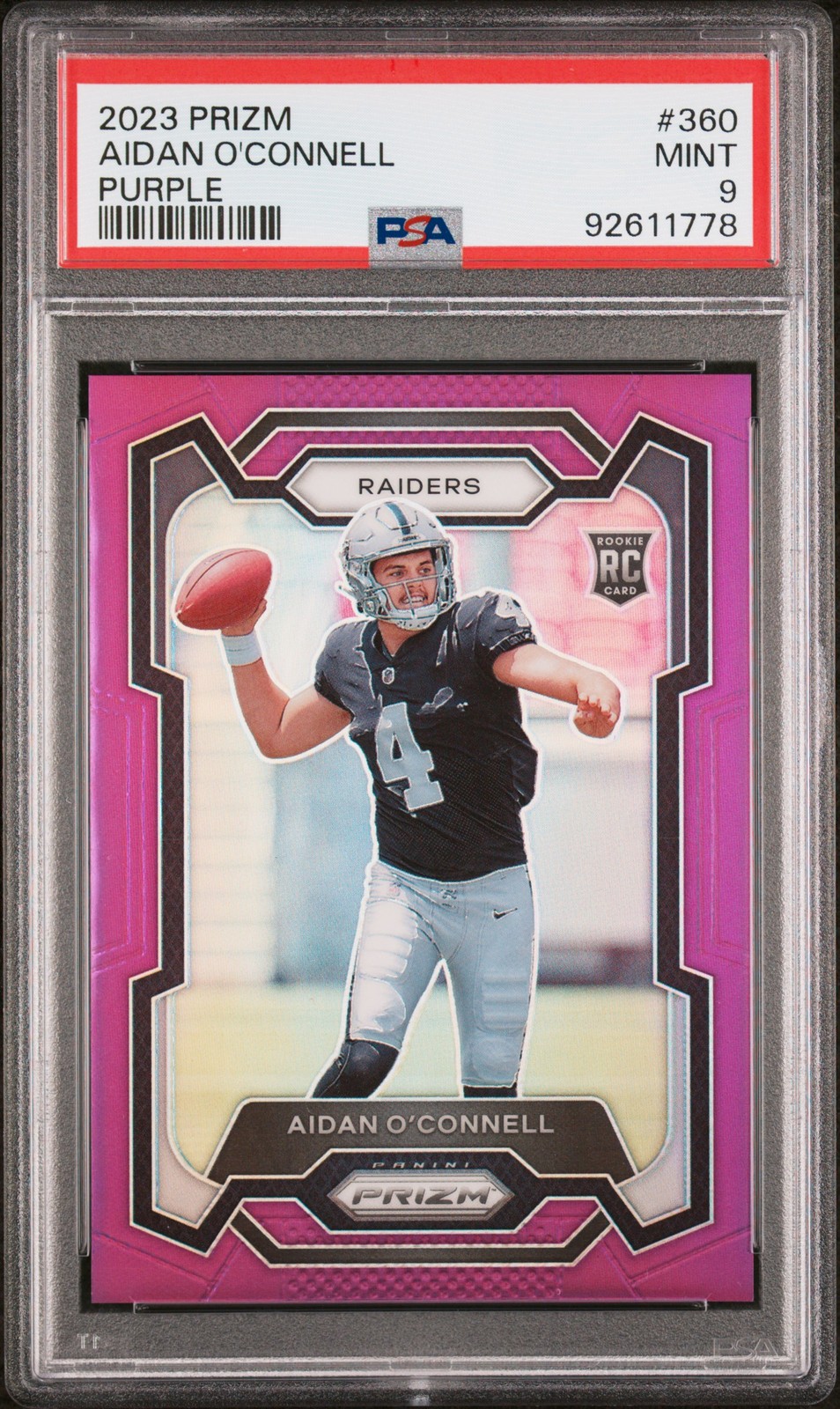 2023 PANINI PRIZM PURPLE PRIZM #360 AIDAN O'CONNELL 17/125 PSA 9