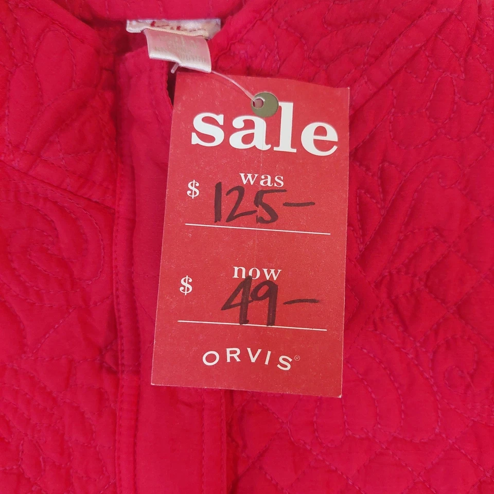 Chaleco de seda acolchado Orvis rojo talla S para mujer sin mangas cremallera frontal cuello con botones Foto 3 de 4