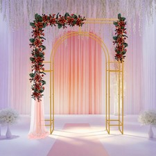 7.87ftGold Wedding Arch Backdrop Stand, Square Arch Double Metal Balloon Arch