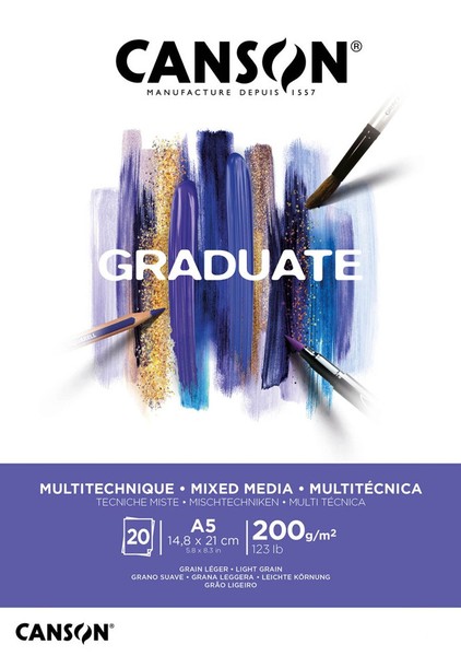 Canson Studienblock Graduate Mixed Media Weiß Din A5 20 Blatt-image