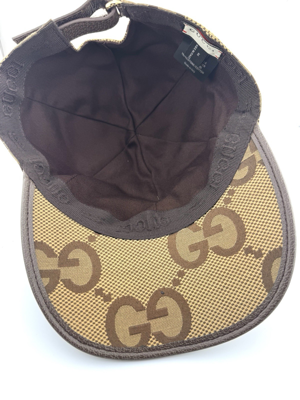 Gucci Web Detail Large Logo Print Adjustable Baseball Cap Beige Brown Sz M -NWOT thumbnail 8