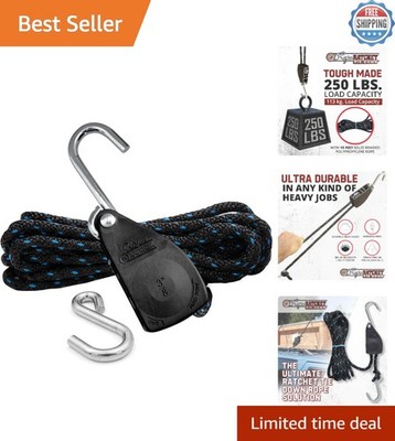 Precision Block and Tackle Pulley - 15' Rope, 250 lb Capacity for Safe Lifting