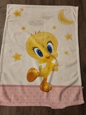 Baby Looney Tunes Tweety Baby Blanket Moon Stars Pink Vintage