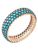 925 Sterling Silver  Turquoise Stone 3 Row Eternity Ring  Size 8