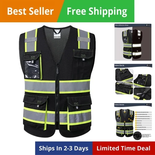 Women Hi-Vis Reflective Safety Vest | Neon Color body Sewed Reflective Strips... - product listing photo
