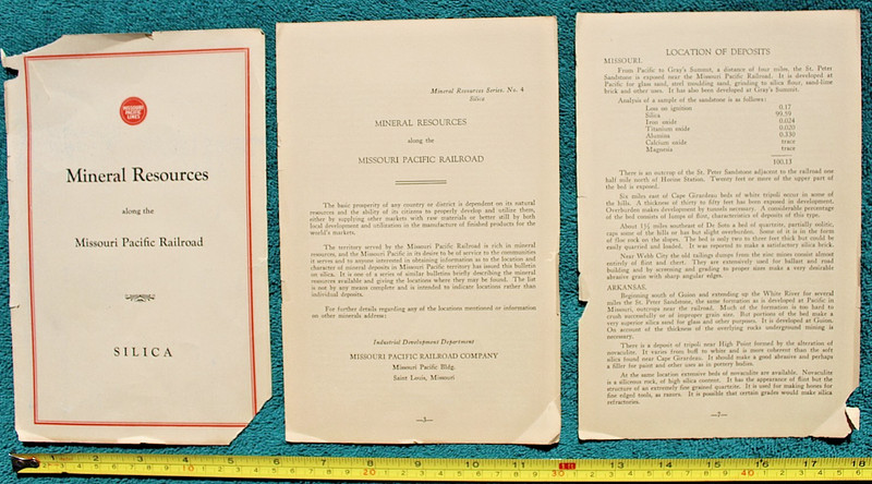 Rare Missouri Pacific Railroad "Mineral Resources" MoPac Railway Silica Report