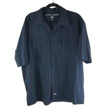 Dickies Flex Navy Blue Button-Up Work Shirt XL Short Sleeve