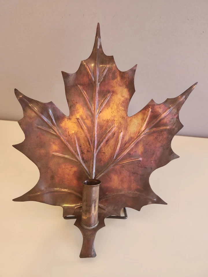 VTG Maple Leaf Sconce Candle Holder - by Don Felix Coppersmith  NH 11.75" tall - Image 3 of 4