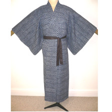 RARE VINTAGE MEN'S, JAPANESE YUKATA KIMONO, BLUE COTTON, ROBE DRESSING GOWN