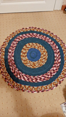 Häkelteppich Teppich Handmade rund Streifen bunt Wolle D80cm feste Maschen