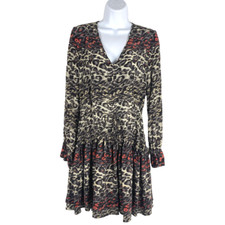 All Saints Alia Juba Dress XS Silk Animal Print Long Sleeve V-Neck DR-870