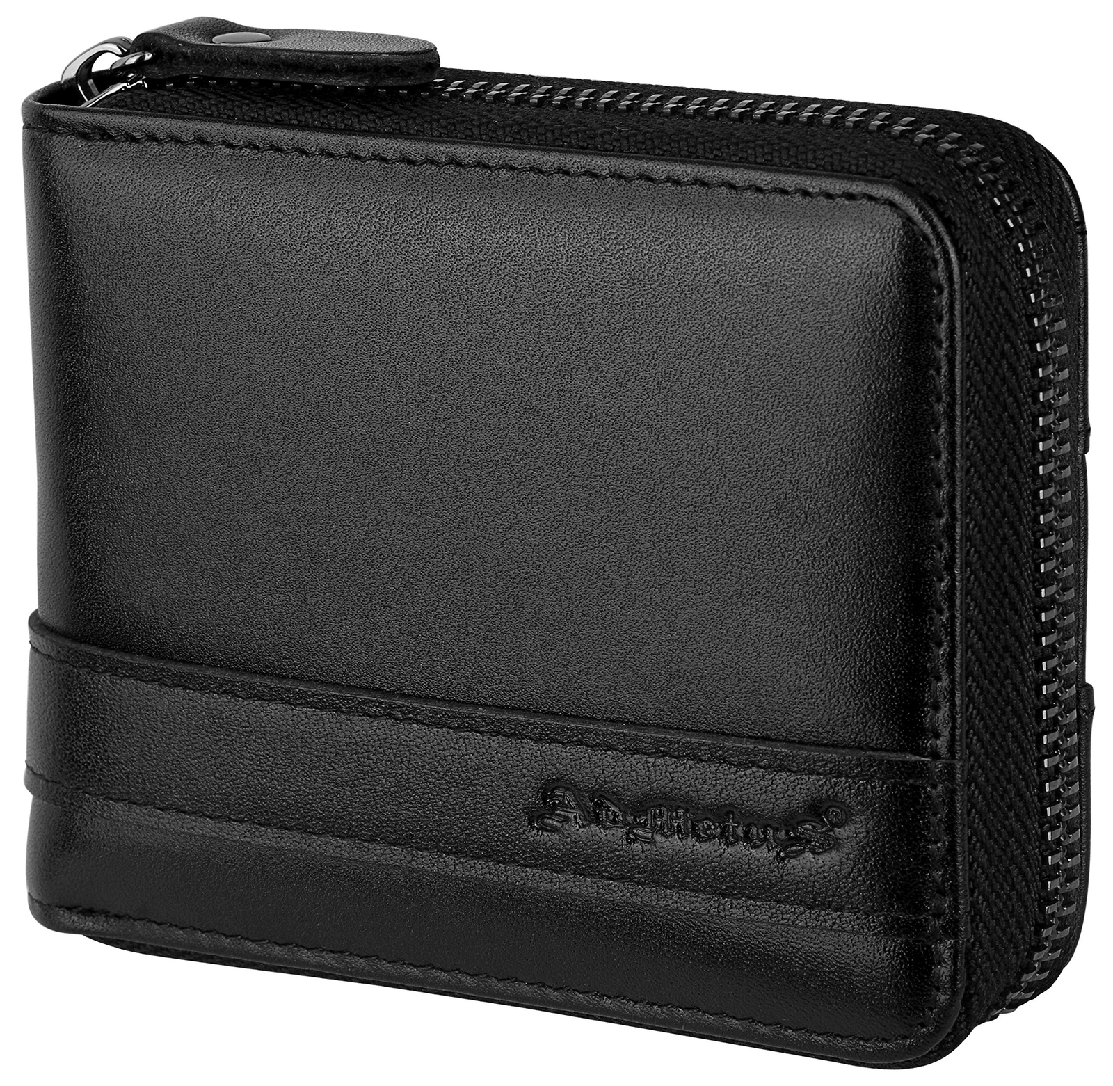 Men's RFID-Blocking Bifold Leather Wallet with Zipper – Black1825-image