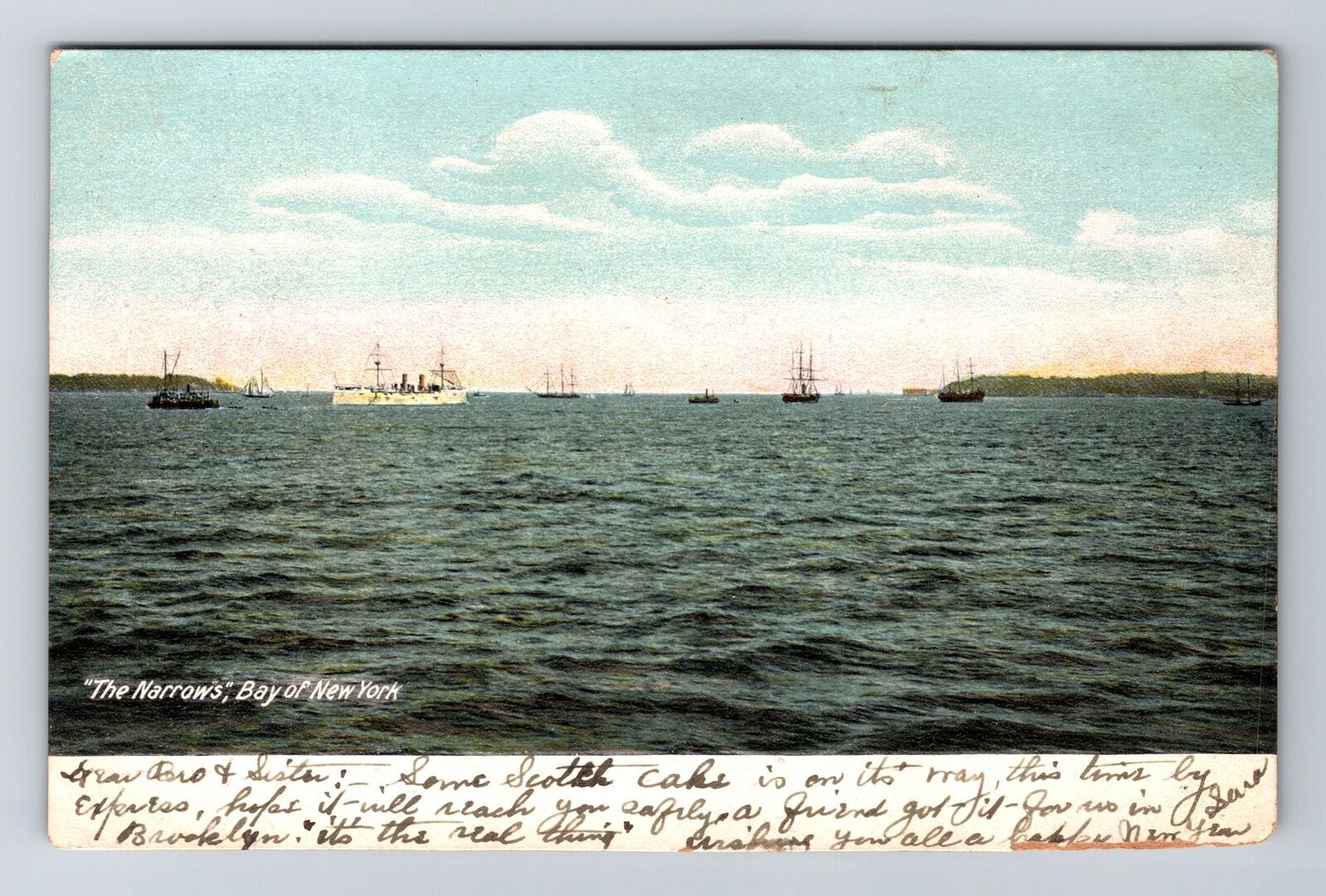New York City NY, The Narrows, Bay Of New York, Vintage Souvenir Postcard