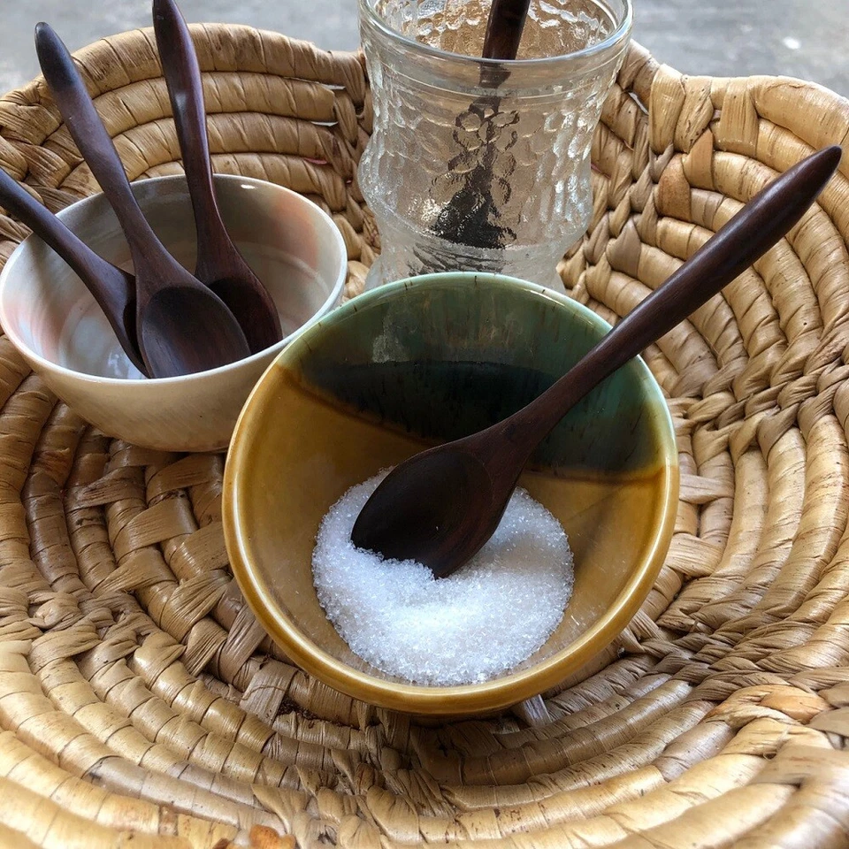 Mini cuchara de madera siamés de palo de rosa condimento cocina café té juego hecho a mano 5"  Foto 3 de 4