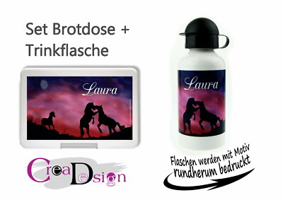 Brotdose Trinkflasche Pausenbox Lunchbox mit Namen Geschenk Schule Kiga Pferd