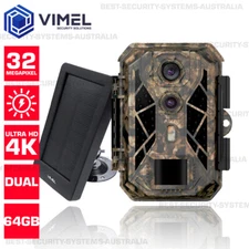 Game Camera Trail 4K Solar 64GB Outdoor Wildlife 4K Solar Battery 2 Cams CCTV