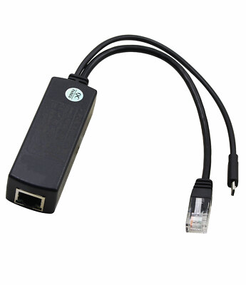 Active PoE Splitter Power Over Ethernet 48V to 5V 2.4A Micro USB 4 Raspberry Pi