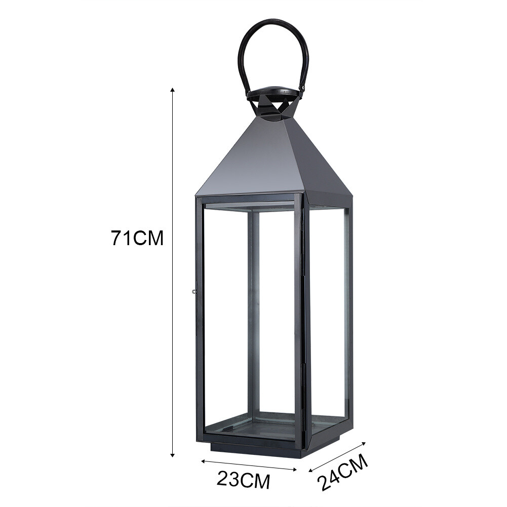 S/M/Large Silver Stainless Steel Lantern Glass Candle Holder In/Outdoor