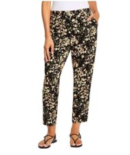 Jessica Simpson Womens Soft Floral Ankle Pants Elastic Waist Pockets Black Sz L