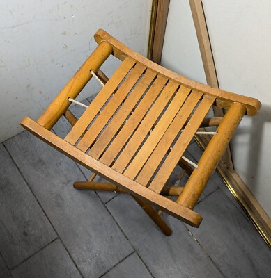 Vintage Nevco Yugoslavia Mid Century Modern Slat Wood Folding Camp