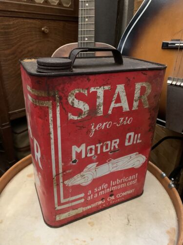 Star Zero-Flo Motor Oil Can Whiting Oil 2 Gallon Vintage Ratrod Garage