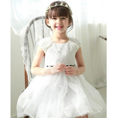 Elfenbein Mädchen Kleid Spitze Blumenmädchen Gehrock mit GRATIS Stirnband & Petticoat Bella
