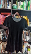 Vintage 90s Black Velvet Stretchy Mini Dress A-Line (Small- Size 4) FREE SHIP