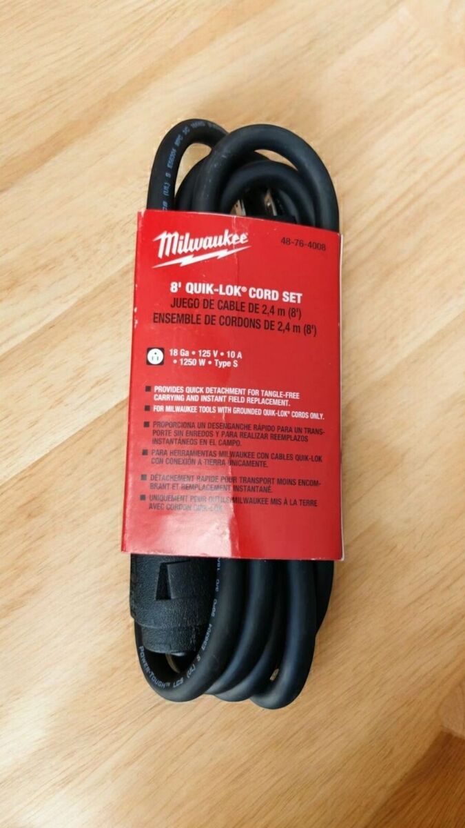 Milwaukee - 8ft Wire Quik-Lok Cord Replacement 18/3 Milwaukee - 8ft Wire Quik-Lok Cord Replacement 18/3
