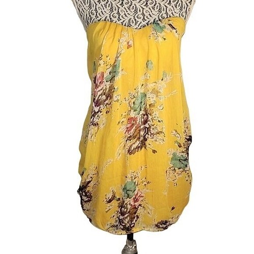 JARLO Floral Strapless Top Yellow Bohemian Casual Summer Beach Cover Up M Coasta