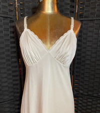 Vintage SHADOWLINE Full Slip Dress IVORY White Medium 36 Sheer Lace Coquette