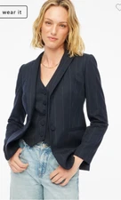 J.Crew Womens $228 Petite One Button Blazer in Pinstripe Navy Size 6P CB443