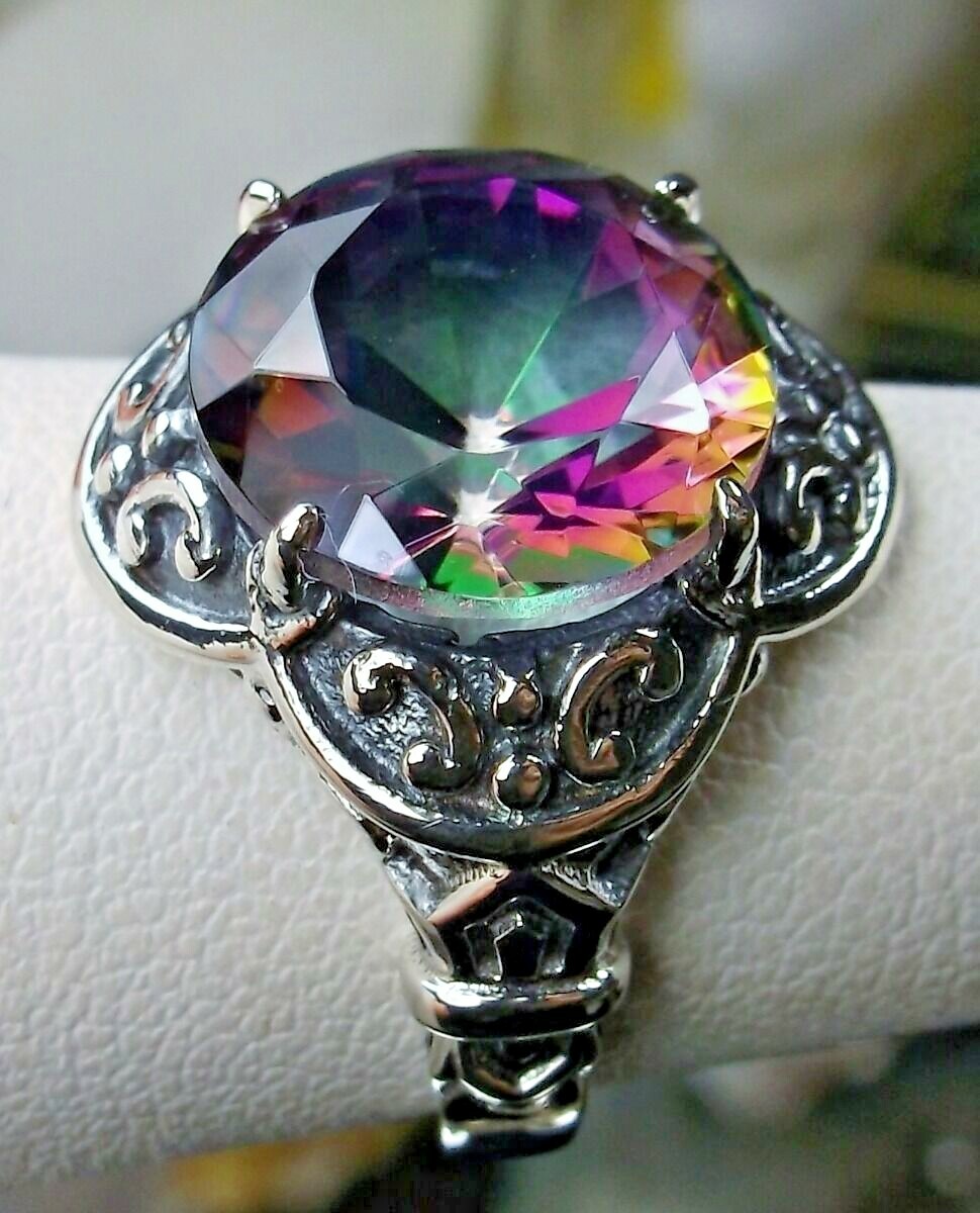 5ct Mystic Topaz Sim Sterling Silver Gothic Pretty Ring 5ct Mystic Topaz Sim Sterling Silver Gothic Pretty Ring
