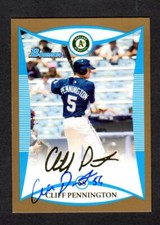 2008 BOWMAN BDPP 77 Cliff Pennington ATHLETICS SIGNED AUTOGRAPH AUTO COA (GOLD)