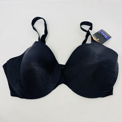 Bali Womens Size 40DD Shaping Underwire Lightly Lined Bra Black Scroll 3722 2421