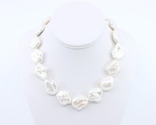 Large Flat Baroque Pearl Necklace, Luxurious Luminescent AAA Freshwater Pearls