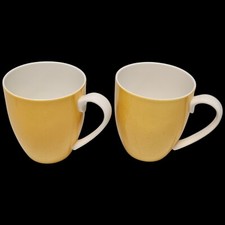 2 Crate and Barrel Coffee Tea Mugs Cups Yellow Outside White Inside READ