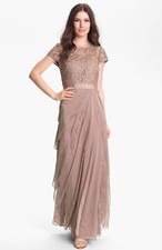 Adrianna Papell Layered Chiffon & Lace Gown Sz 2 Dark Champagne