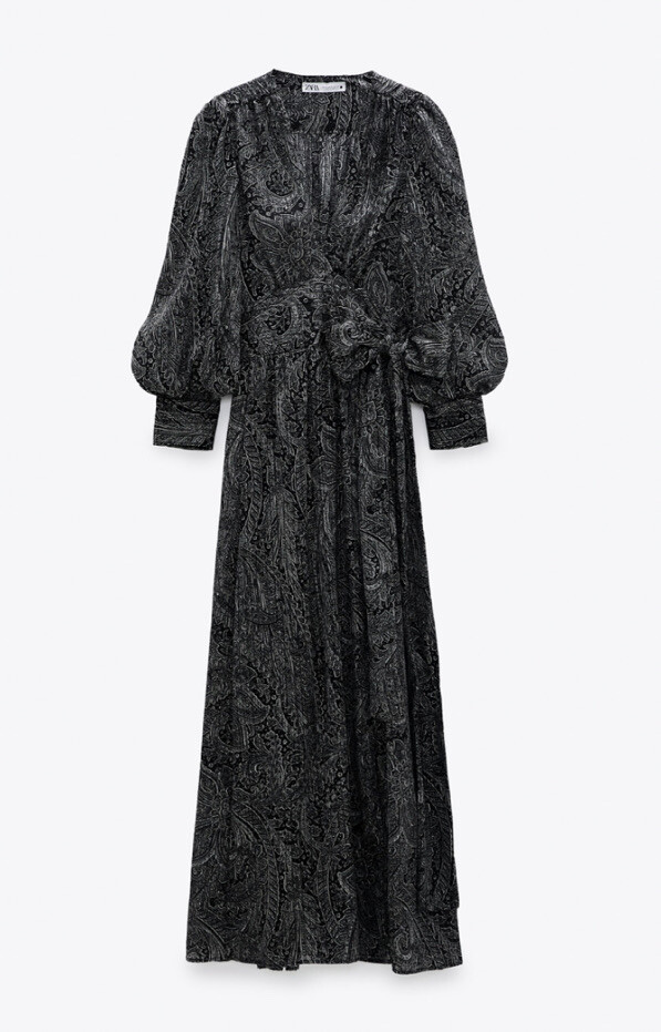 ZARA NWT LONG Black PAISLEY Printed DRESS Robe Wrap Style, S image 4
