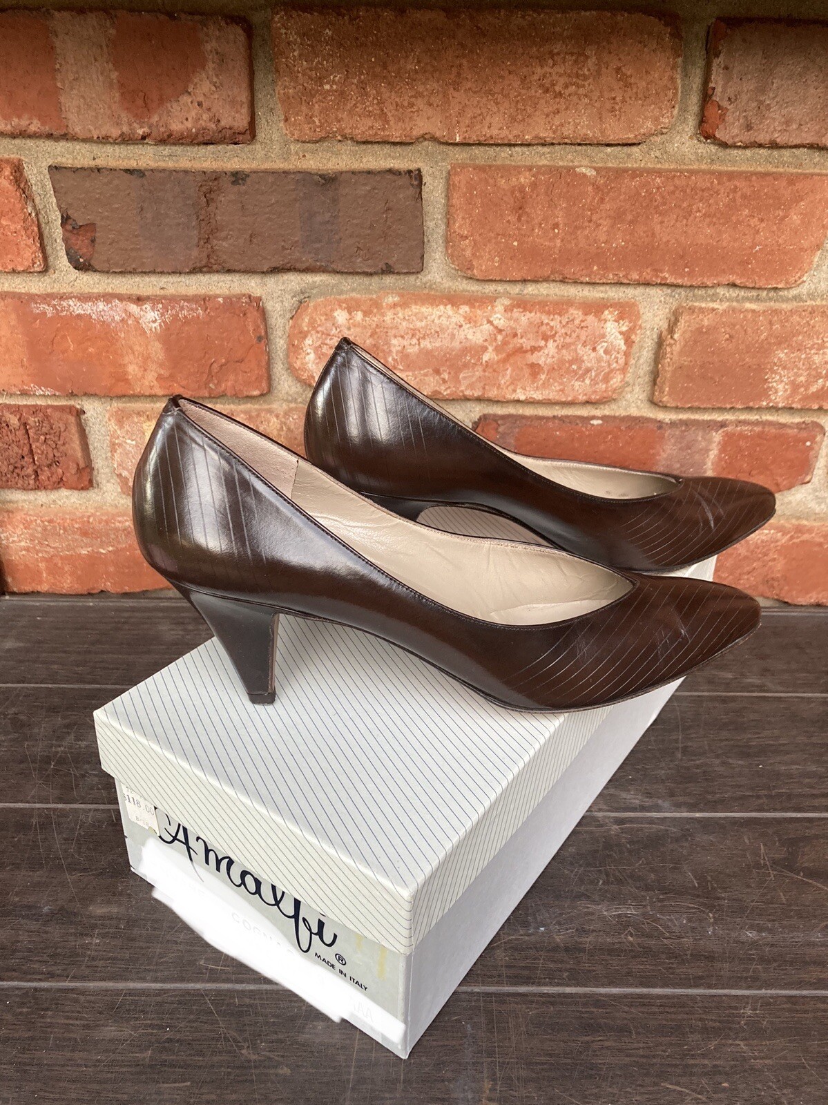 Amalfi Italy Size 9.5 AAA Brown Leather Pumps Extra Narrow Shoes eBay