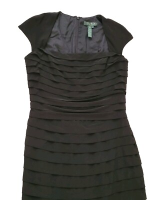 Pleated Lauren Ralph Lauren Black Cocktail Dress Shutter Tiered Stretch  Size 6 | eBay