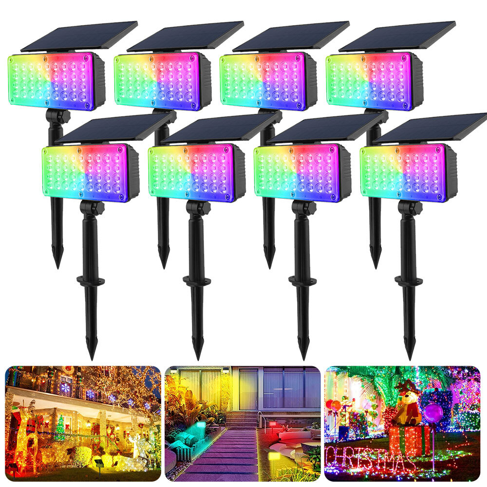 2er Set LED Solar Strahler RGB SolarLeuchte Solarspot Garten Leuchte