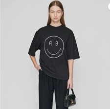 New Anine Bing Smiley T-Shirt Women Printed Cotton Loose Round Neck Short Sleeve