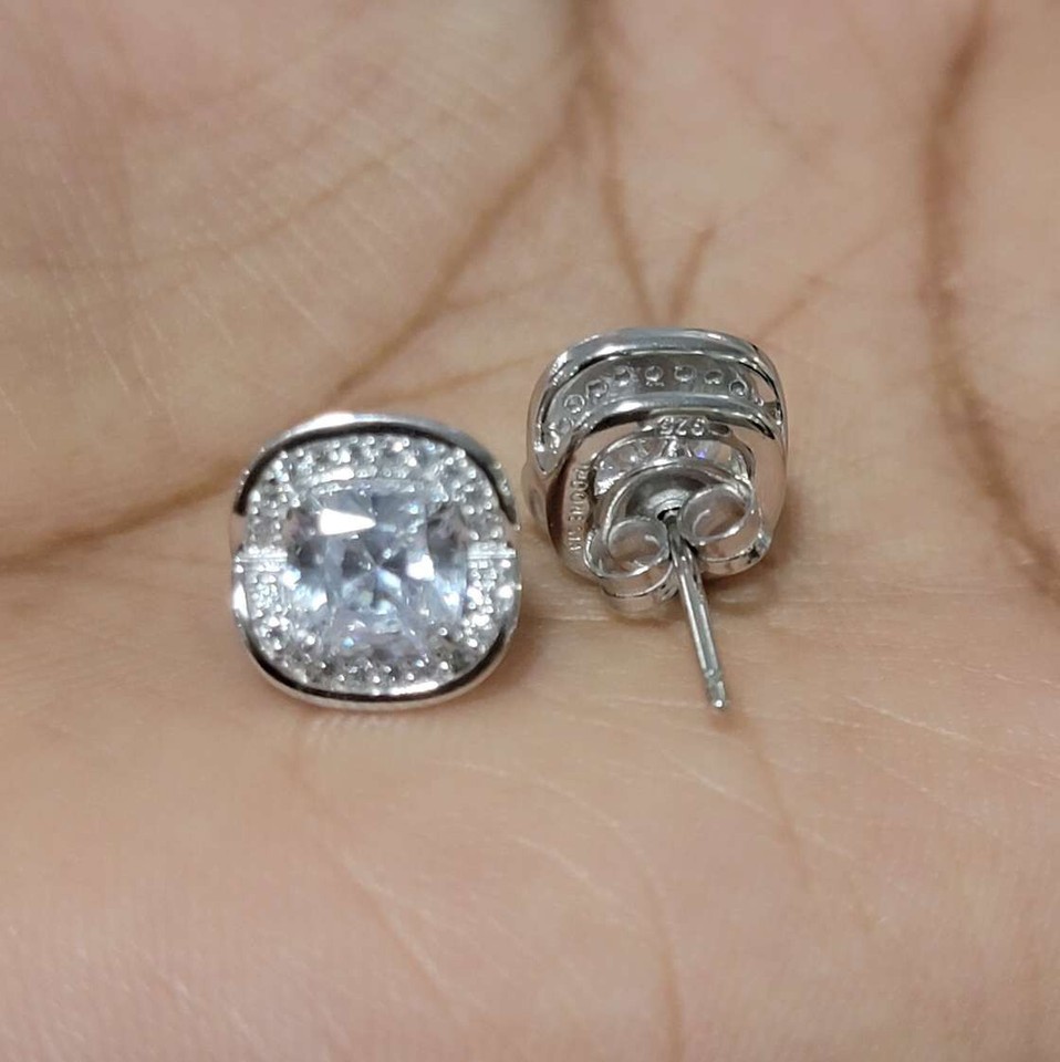 QVC Tova Halo Stud Earrings Simulated Diamond Sterling Silver Preowned